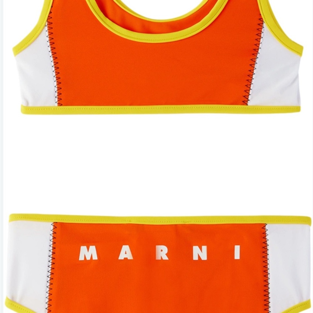 Marni Orange and White Bikini Sporty Color-Block Design